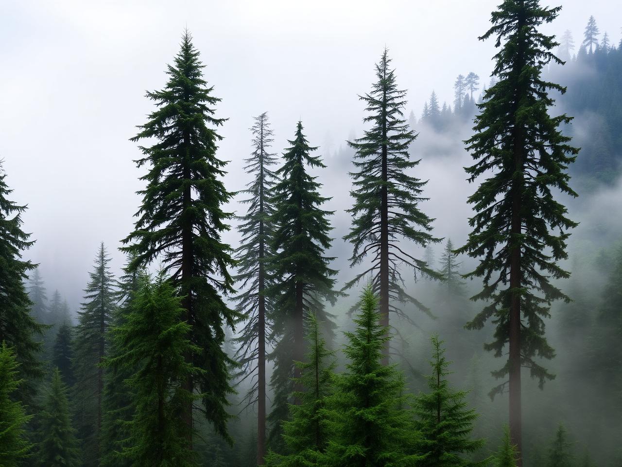 Misty Oregon evergreen forest